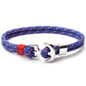 Amérique Europe populaire haute qualité argent ancre bracelets porte-bonheur à la main coloré Paracord bijoux en gros