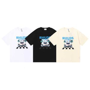 American 2022ss Fashion Brand Rhude Miami Camiseta de manga corta con estampado limitado para hombres y mujeres Loose Versatile Base Te