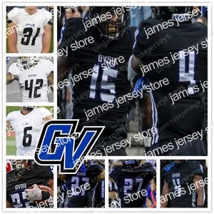 Vêtements de football universitaire américain personnalisés Grand Valley State GVSU Football noir blanc 5 Austin Paritee 7 Cole Kotopka 22 Aryuan Cain-3082