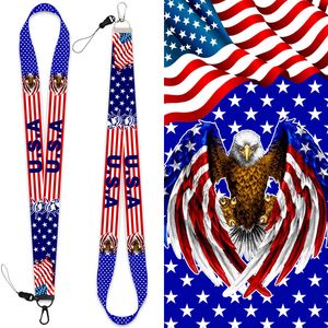 Drapeau américain lanière de téléphone portable fournitures de fête ruban pendentif mode longue forte porte-clés Bracelet inventaire en gros