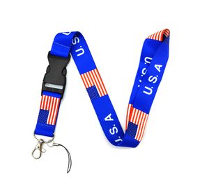 Lanière de téléphone portable drapeau américain, corde suspendue, sangle de cou pour clé, carte d'identité, accessoires de téléphone portable