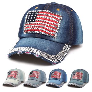 Sombrero de vaquero retro de la bandera americana, diseñador de moda, gorra con visera con tachuelas de diamantes, sombreros ajustables para el sol para viajes al aire libre