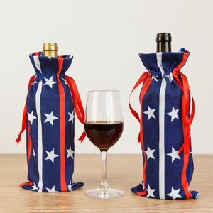 Día de la Independencia Americana Fiesta Botella de vino Cubierta Estrellas y rayas Vinos Botellas Bolsas Decoración navideña Bolsa de regalo RRD6765