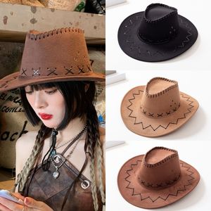 Sombrero de vaquero occidental americano Verano Hombres Mujeres Sombreros de sol Espectáculo de escenario Sombreros Sombreros de viaje de vaquero para niños