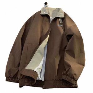 Vêtements de travail américains Hommes Manteau Japon Coréen Marron Café Vintage Printemps Automne Collège Casual Fi Chic Unisexe Veste À Glissière 38QI #