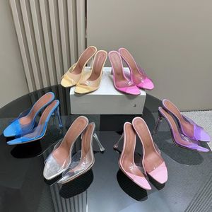 amina muaddi alexa verre pantoufle femmes satin talon aiguille chaussures habillées talon en cristal bout ouvert Rosle PVC chaussures de soirée 10.5 cm mode luxe designer usine chaussures