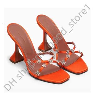 Amina muaddi talon clair begum womens hauts sandales réel de la soie cristal embelli les ganters de boules mules