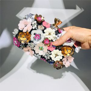Amiqi femmes broderie perles fleur robes complètes cadre en métal fête soirée pochette sac à main portefeuille 240123