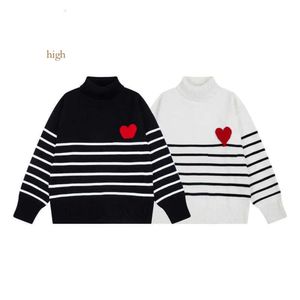 AMIS AM I Paris Sweater Amiparis Classic Black White Stripe Diseñador Jersey de punto Jacquard Love Heart Coeur Sweat Hombres Mujeres Pull Turtleneck High