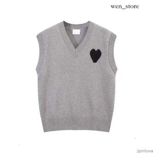 Amis Paris Chaleco Suéter sin mangas Cuello en V Paris Moda Jersey de punto High Street Sweat Invierno Ami Heart Coeur Love Jacquard Amisweater 524