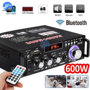 Amplificateur 600W Amplificateur Bluetooth 300W + 300W 2CH HIFI Audio Power Power Amp USB FM Radio Car Theatre avec télécommande