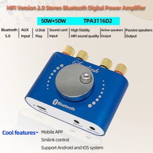 Amplificateur mini amplificateur Bluetooth 5.0 Digital Audio Power Class D HiFi Stéréo 200W * 2 12V / 24V Home Car USB Music Sound Carte en haut-parleur