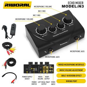 Amplificateur Riworal N3 Mixer Audio Karaoke Home / Outdoor Reverbération, moyen, élevé et basse, double pépiet de microphone indépendant Con