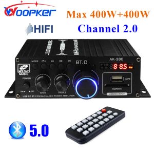 Amplificateur Woopker AK380 Bluetooth 5.0 HiFi Power Amplificateurs 400wx2 Stéréo Audio Digital AMP Bass Media Player Player FM Radio USB AUX