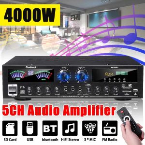 Amplificadores Sunbuck AV555BBT 4000W 5CH Cine Home Cine Amplifier 12V Bluetooth Home Power Amplificador Audio Stereo Amplificador FM USB SD 3mic