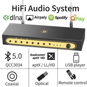 Amplificateurs WiFi Network Music Box APTXHD Bluetooth5.0 Récepteur audio Airplay Spotify Dlna Nas Optical Coaxial AUX Conversion Adapter DAC