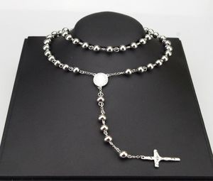 AMUMIU 8mm classique argent chapelet perles chaîne religieux catholique en acier inoxydable collier femmes hommes en gros HZN0804468513