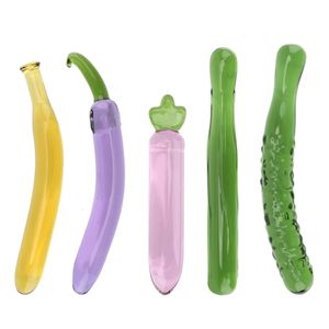 Jouets anaux godes aubergine sexe pour hommes femmes gode banane pénis artificiel fruits légumes bouchon perles de verre bout à bout 231219