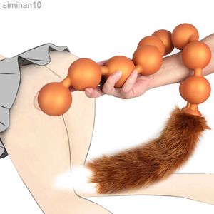 Toys anal ÉNORME 9 BALL PLIG ANAL TAIL SEX TOYS POUR MENS FEMMES FEMMES Dilator anal Plug à bout Soft With Tail Anal Perles Sex Party Erotic Toy Butplug HKD230816
