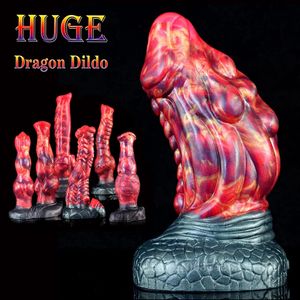 Juguetes anales Enorme dragón consolador pene animal grande con ventosa Dragón de fuego pene grande Dong silicona multicolor juguete sexual anal para hombres mujeres 231115