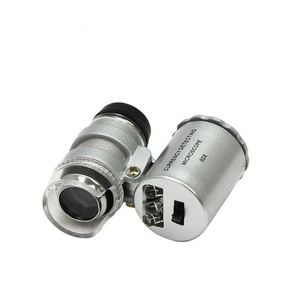 Instrumentos de análisis 2 en 1 60X Mini bolsillo Joyería Joyero Lupa Medición UV Dinero Moneda Detector Microscopio Lupa Lupa con luz LED SN