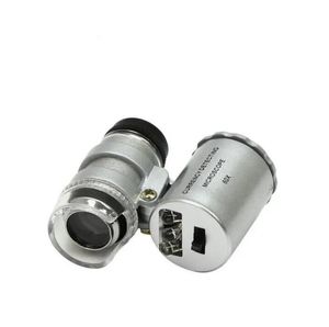 Instrumentos de análisis 2 en 1 60X Mini bolsillo Joyería Joyero Lupa Medición UV Dinero Moneda Detector Microscopio Lupa Lupa con luz LED