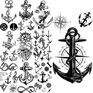 Ancre boussole tatouages temporaires pour hommes adultes réaliste infini fleur Pirate faux tatouage autocollant dos corps Tatoos offre spéciale