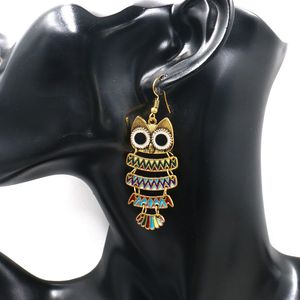 Bronze antique oiseau hibou boucles d'oreilles balancent émail Animal crochet lustre boucles d'oreilles pour femmes mode bijoux volonté et sable