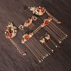 Style chinois ancien femmes Long gland étape secouer fleur épingle à cheveux pince à cheveux peigne boucle d'oreille bijoux mariée casque épingle accessoire 240305
