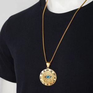 Colliers avec pendentif œil d'horus, egypte ancienne, pour femmes et hommes, bijoux ronds en or jaune 14 carats
