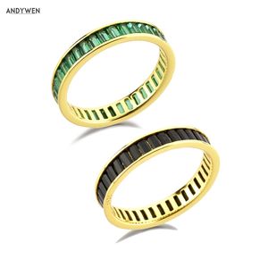 ANDYWEN 925 Sterling Silver Anillo Fino Sabrina Zircon Pave Vert Noir Anneaux De Luxe Bijoux Cadeau Femmes Bijoux 210608