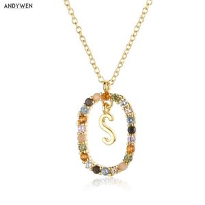 Andywen 925 Sterling Silver Gold Alphabet S t N Lettre i l o v e y u Pendant Collier de chaîne initiale Fine Bijoux 210608287B