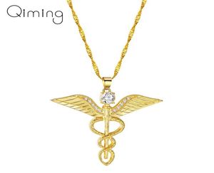 Ange's Wings Collier Femmes Moissanite Ouroboros Magic Wand Caduceus Médical d'urgence médical infirmier bijoux1401333