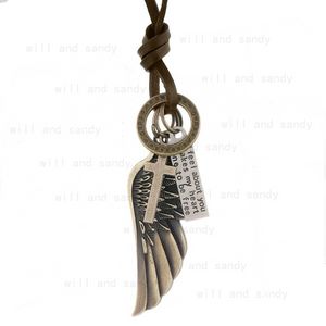 Angel Wing Collier Lettre ID Anneau Charme Réglable En Cuir Chaîne Colliers pour femmes hommes Mode bijoux cadeau