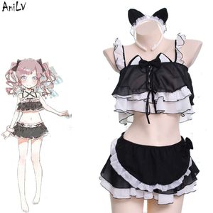 Ani japonais Anime Lolita mignon chat femme de chambre maillot de bain Costume chats fille maillots de bain uniforme piscine fête Cosplay