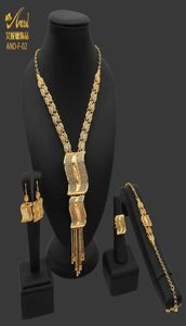 Aniid African Dubai Jewelry Gold Big Collier Rings Set for Women Nigerian Bridal Wedding Party 24K Boucles d'oreilles éthiopiennes bijoux H6748204