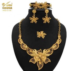 Aniid Wedding Jewlery Sets Flower Bijoux Or nigérian pour la femme Bangles indiens Bijoux éthiopiens Collier et boucles d'oreilles H1591867