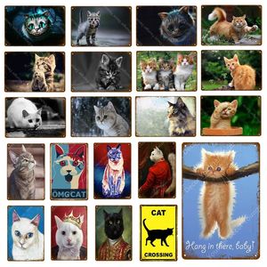 Animal chat Art peinture métal affiche étain signes imprime minimaliste peinture pépinière mur photo enfants chambre décor nordique personnalisé décoration taille 30X20CM w02