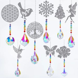 Pendentif papillon en feuille de métal, boule de cristal, prisme, attrape-soleil, bricolage, décoration de fenêtre suspendue, 1030