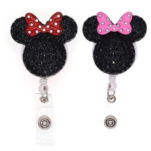 10 Unids / lote Llaveros Lindos Animal Rhinestone Cabeza de Ratón Titular de la Tarjeta de Identificación Retráctil Para Accesorios de Nombre de Enfermera Insignia Carrete Con Clip de Cocodrilo