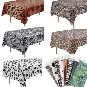 Couverture de table imprimée thème animal Zoo Jungle Safari Nappe Décoration de fête Fournitures imperméables Idéal pour les fêtes d'anniversaire Baby Showers 54