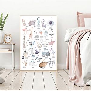 Animaux Illustration apprentissage peintures enfants chambre décor Alphabet affiche numéro éducatif toile peinture pépinière mur Art impressions Woo