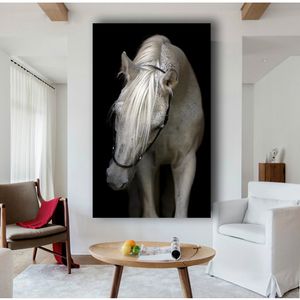 Arte de pared de animales, carteles e impresiones de perros, caballo blanco y negro, pintura en lienzo para sala de estar, decoración del hogar, Cudros sin marco
