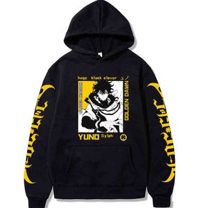 Sudadera con capucha de trébol negro de Anime, jerséis divertidos de Anime Yuno, Tops sueltos de manga larga, ropa de otoño para hombre, H1227