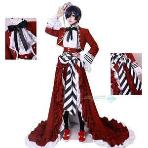 Costumes d'anime Ciel Black Tea Cup Cosplay Come Butler Bouche de style victorien Red Gothic Lolita Long Robe Set Wig Hallown Party Come Y240422