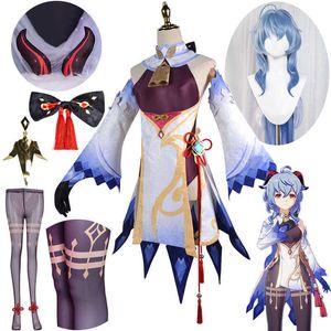 Costumes d'anime Genshin Impact Ganyu Cosplay Come Wig Anime Game Genshin Gan Yu Cosplay Sexy Outfit Halloween Party Comes for Women Girl Z0301