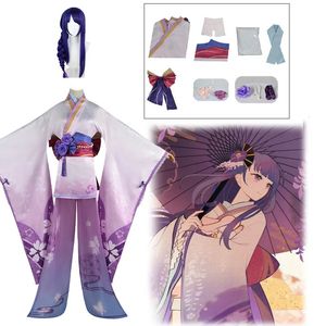 Disfraces de anime Genshin Impact Shogun Raiden Ei Makoto Beelzebul Cosplay kimono Disfraz Peluca Conjunto Vestido de mucama Mujer Disfraz de Halloween 231208