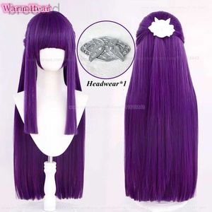 Costumes d'anime Costumes de haute qualité Cosplay Wig Anime Purple Black 80cm de long cheveux droits avec des couvre-chefs Wigs synthétiques résistants à la chaleur + Cap de perruque 240411