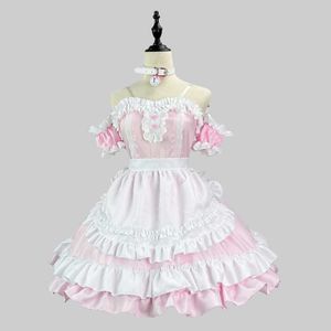 Anime Costumes Princess Pink Dress Anime Cosplay Coffee Maid Uniform Lolita School dent Plus Size Maid Party Dress off shoulder Kawaii COS Z0602