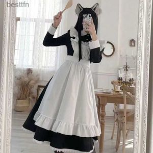 Anime Costumes Robe de femme de chambre classique Lolita pour femmes Tenues pour femmes d'inspiration vintage Cosplay Anime Girl Robe noire à manches longues S-3XLL231101